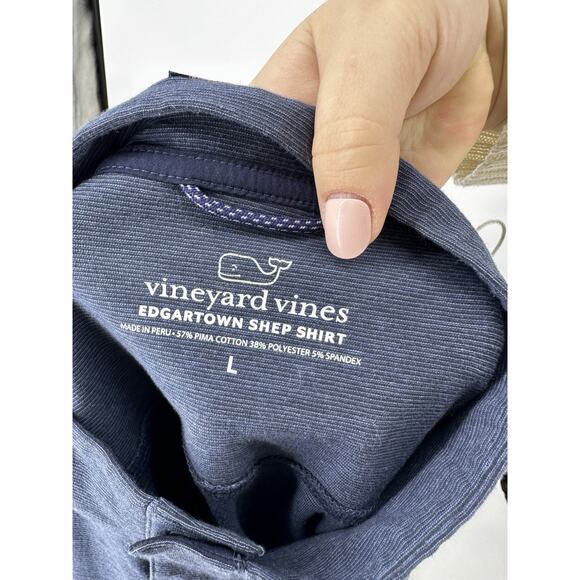 Vineyard Vines Large Men Edgartown Shep Shirt Navy Blue Snap Neck 6-1k - Picture 4 of 9